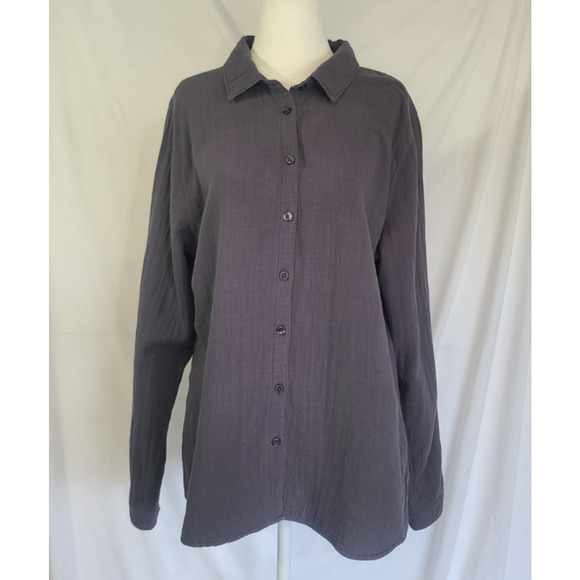 Carbon2Cobalt Womens Gray Textured Button Up Oversized Shirt Top Medium - Picture 1 of 5